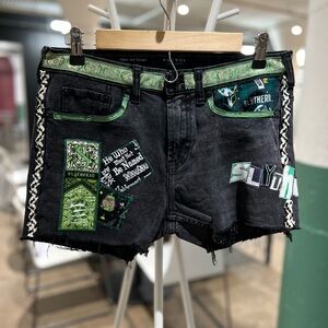 Slytherin upcycled custom patchwork collage Shorts 30” waist